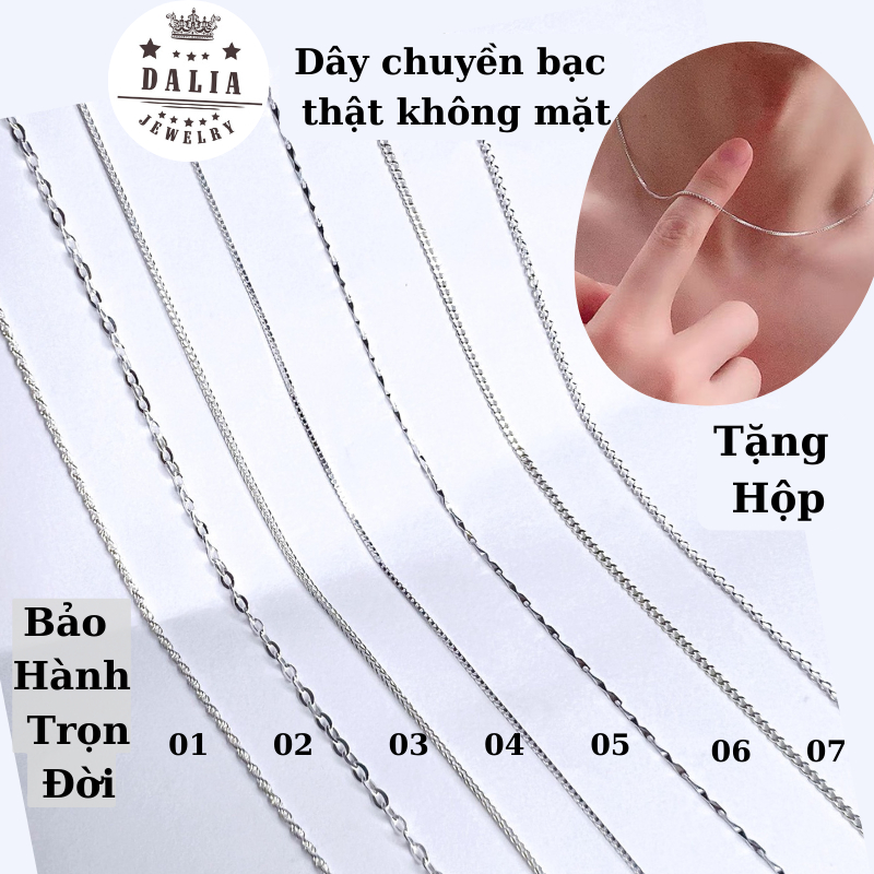 Dây chuyền nữ không mặt bạc thật DaLiA Jewelry dây chuyền xích vòng cổ sợi mì dễ phối đồ cá tính basic