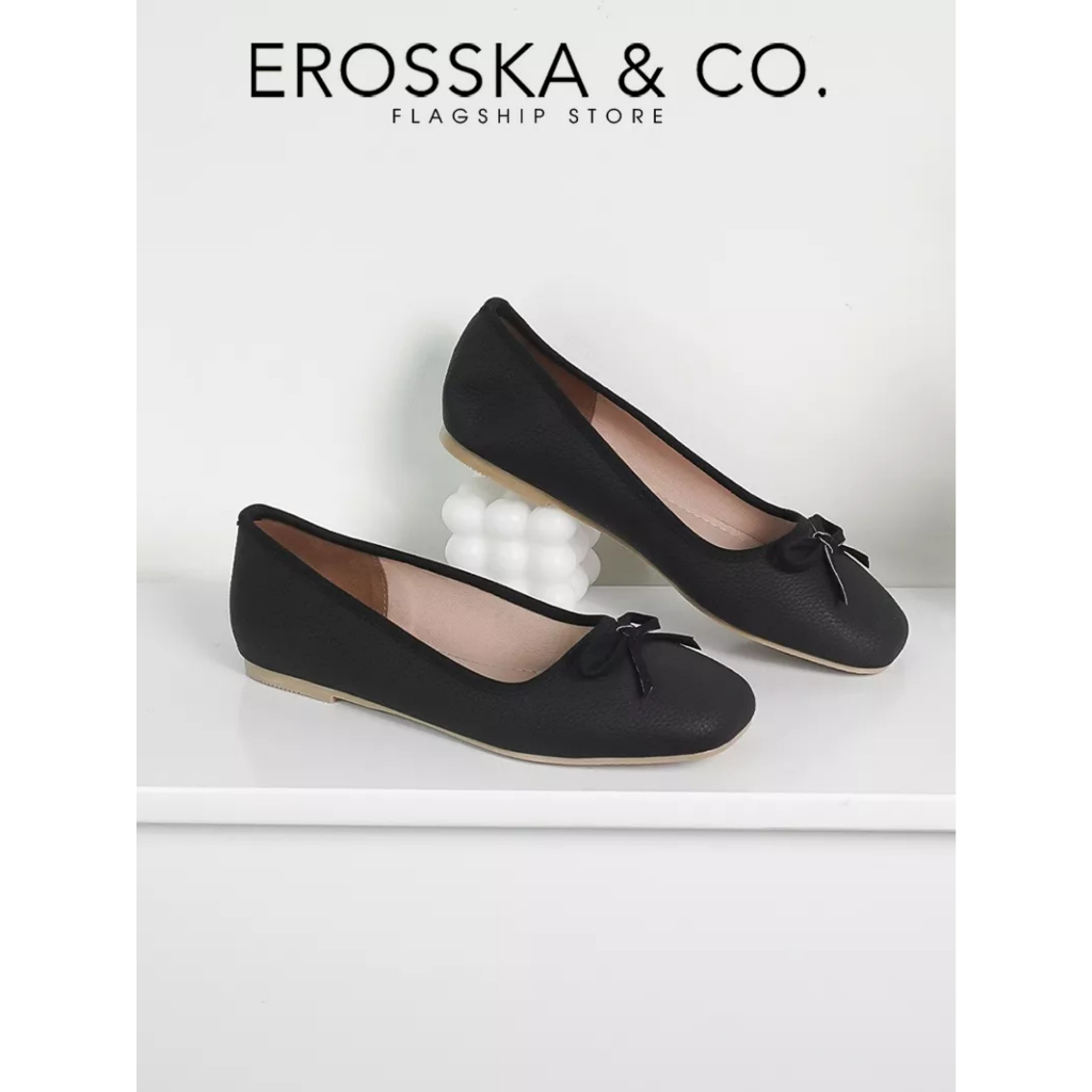 Erosska - Giày búp bê nữ đế bệt kiểu dáng đơn giản gắn nơ màu trắng cao 2cm _ EF017