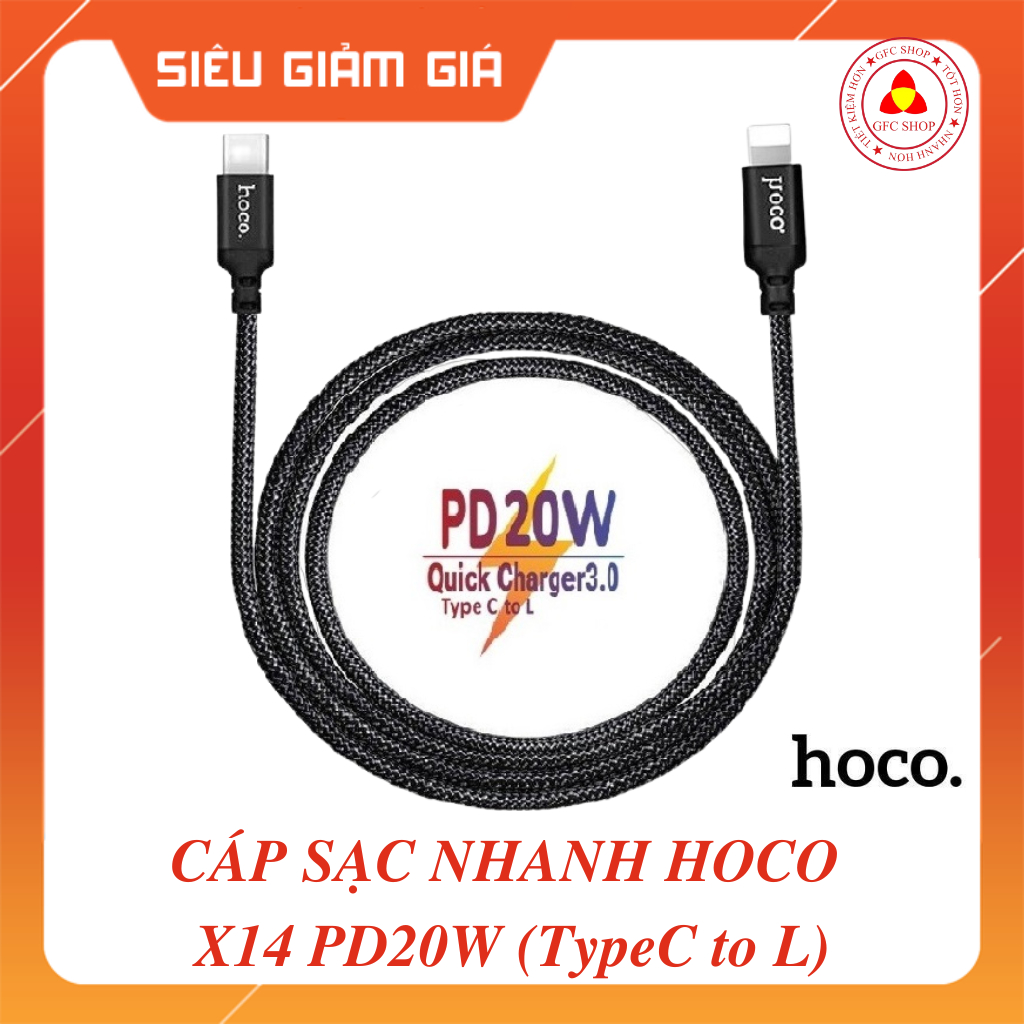 Cáp Sạc Hoco X14 PD 20W Type-C to Dây Sạc Nhanh IPPD Dây Dù Chống Gãy,Chống Đứt Dài 1M/2M - BH 12T