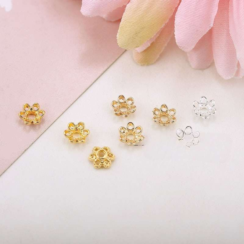 (10 cái)Phiến đúc chụp hoa 6mm, Nguyên liệu làm trang sức cổ trang, Nguyên liệu diy
