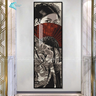 Tranh treo tường - Tranh Canvas Cổ Nhật tấm đơn treo phòng riêng, phòng ngủ - Kích thước 20x60cm