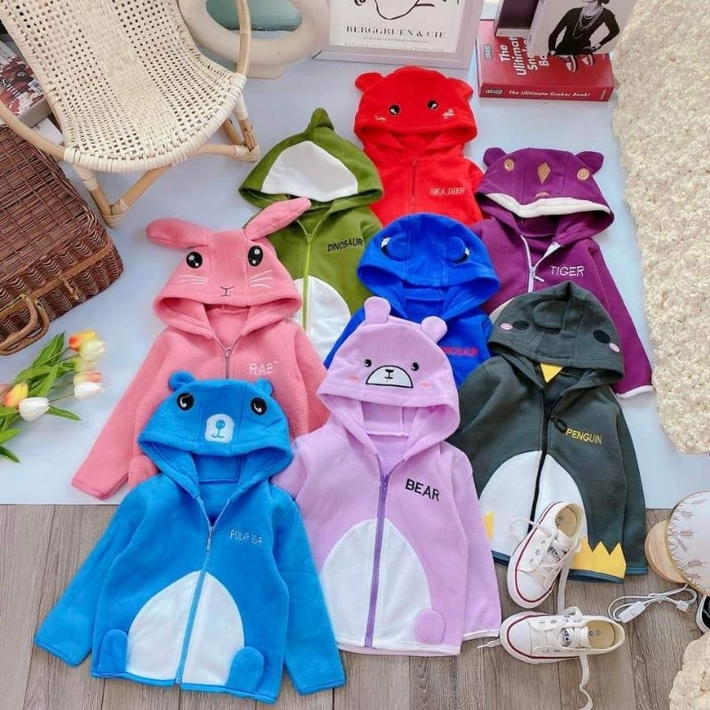 Áo khoát tai thú cho bé trai va gái có size từ 5 đến 12ki