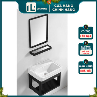 Tủ chậu gương lavabo rửa mặt mini nhôm màu đen cao cấp nhỏ gọn sang trọng tiện lợi Life Home