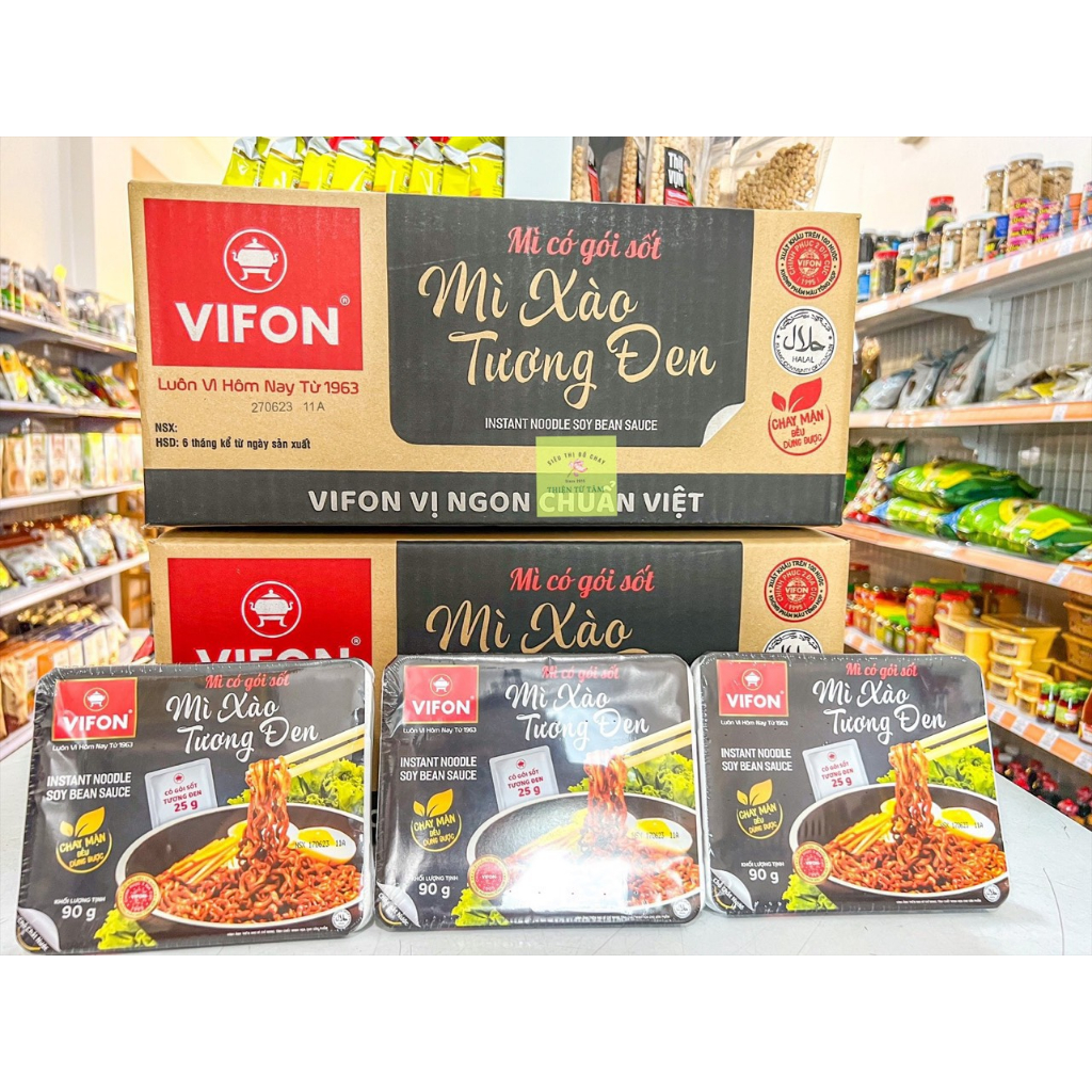 Mì Xào Tương Đen Chay Vifon Nguyên Liệu Tự Nhiên An Toàn Thùng 18 Khay