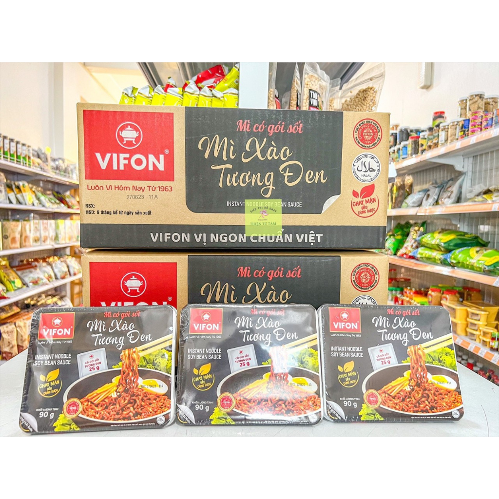 Mì Xào Tương Đen Chay Vifon Nguyên Liệu Tự Nhiên An Toàn Thùng 18 Khay