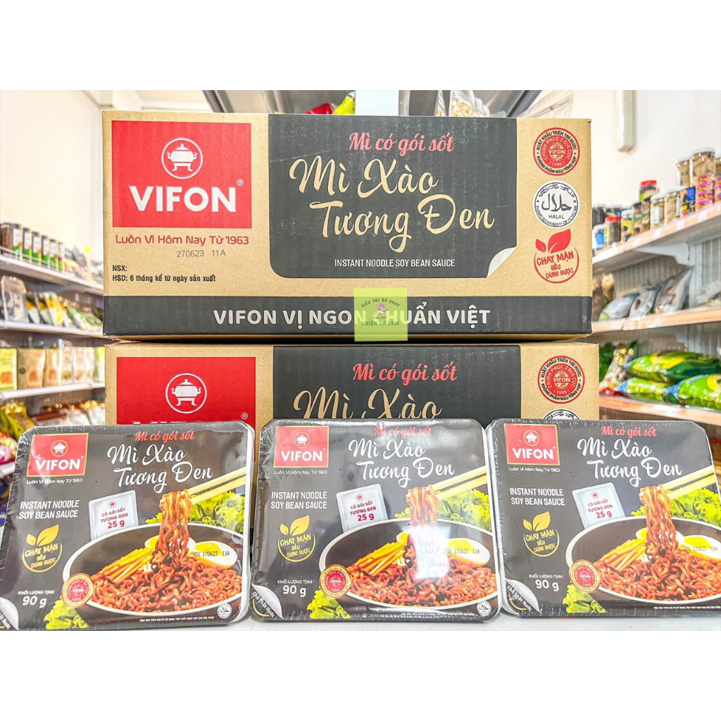 Mì Xào Tương Đen Chay Vifon Nguyên Liệu Tự Nhiên An Toàn Thùng 18 Khay