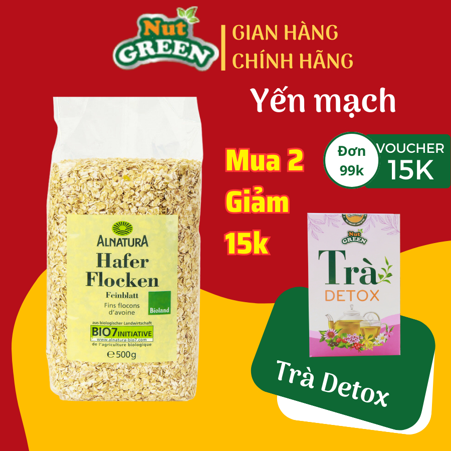 Yến Mạch Giảm Cân Ăn Liền Cán Dẹt & Cán Vỡ Hafer Flocken Đức _ 500gr NUTGREEN