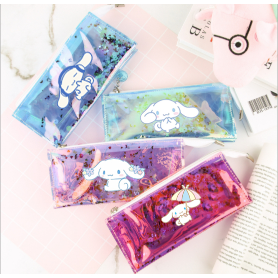 Hộp bút hologram kim tuyến chó trắng cinnamoroll bóp viết phản quang HHDI37a dễ thương hoạt hình