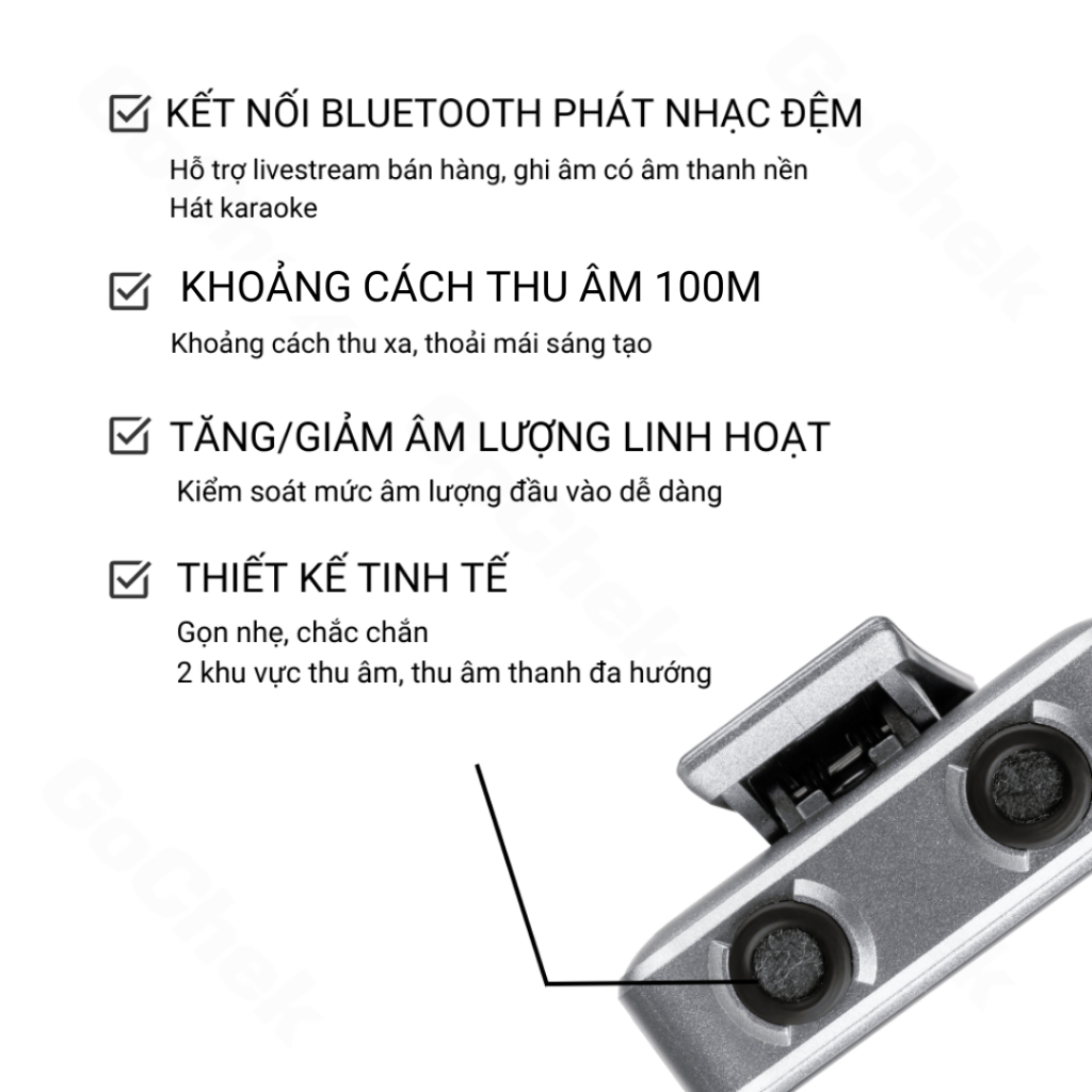 Thiết bị thu âm chuyên nghiệp Gochek tích hợp sử dụng đa thiết bị đa chức năng, Mic thu âm không dây Gochek Ultra Plus | BigBuy360 - bigbuy360.vn