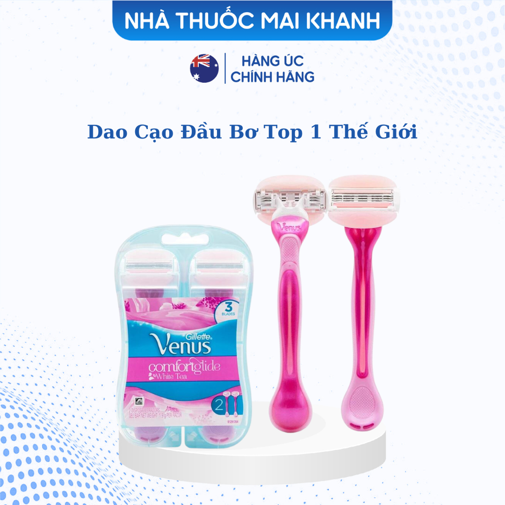 [Có che tên- tách lẻ] Bộ 2 dao cạo cho nữ có đầu bơ gillette Venus comfortglide white tea venus spa 3 blades