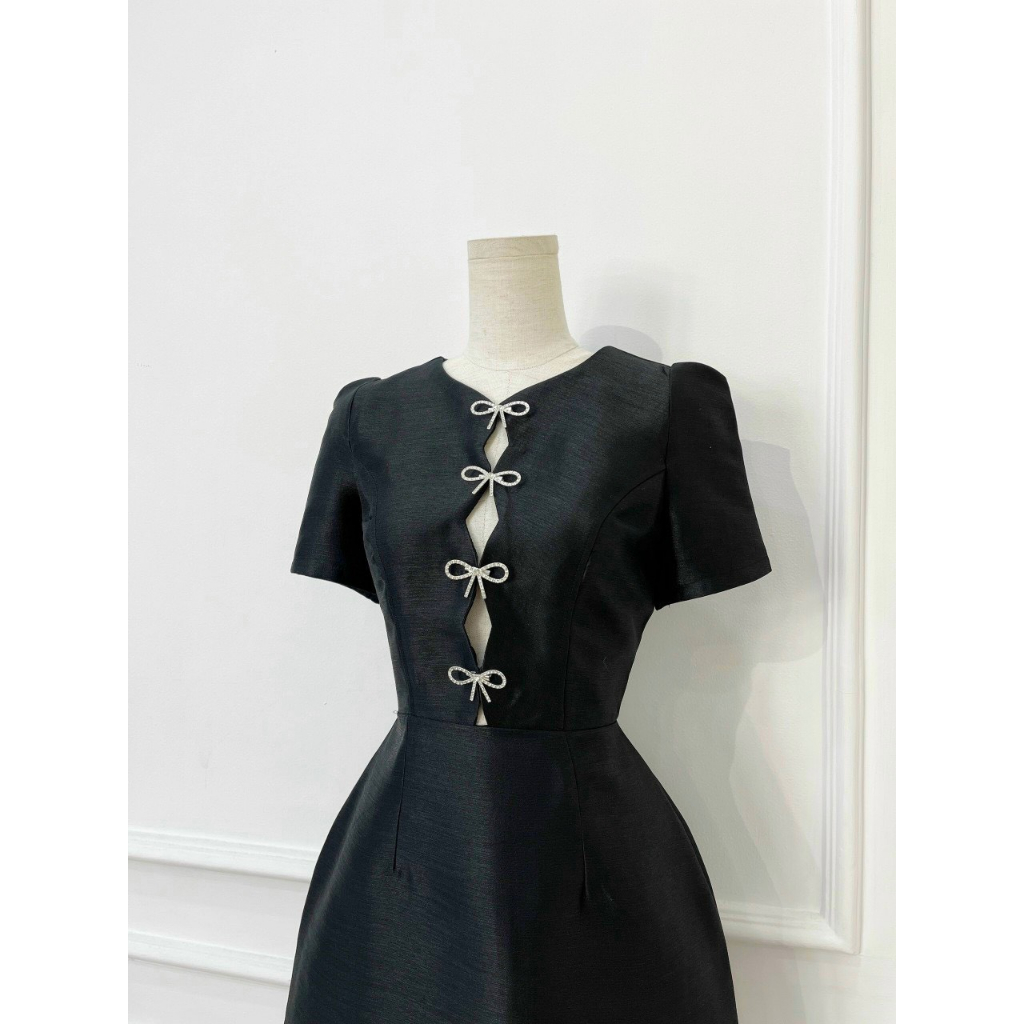 Đầm dự tiệc tafta phối nơ đá sang trọng