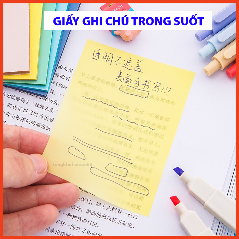 Giấy note giấy ghi chú trong suốt gồm 50 tờ , kích thước 7.5*7.5cm giấy sáng tạo, tiện lợi nhiều màu sắc lựa chọn