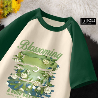 Áo Thun Nữ, Áo Phông Raglan Tee Nam Nữ Unisex Tay Lỡ By JOLI BST17 In Hình Chất Cotton Form Rộng