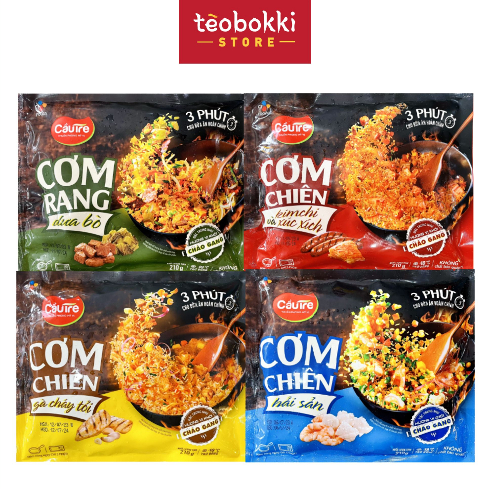 Cơm chiên hải sản, gà cháy tỏi, kimchi xúc xích Cầu Tre hộp 150g, 210g