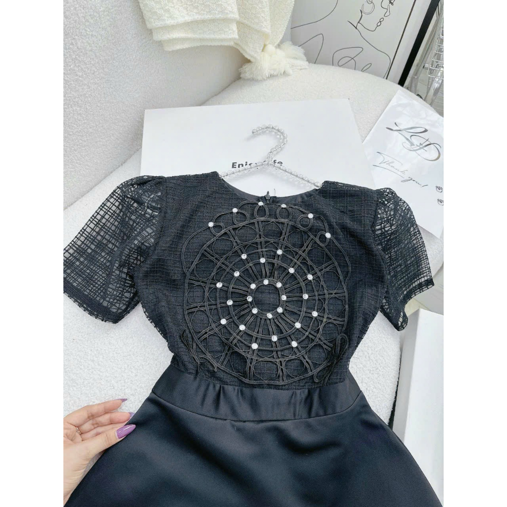 Đầm dự tiệc tafta phối ren đá thiết kế sang chảnh