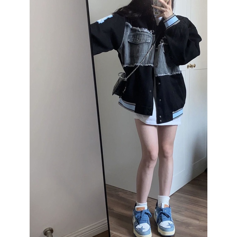 Áo khoác bóng chày Bapuel chất dạ cao cấp phối jeans 2 màu nâu và đen