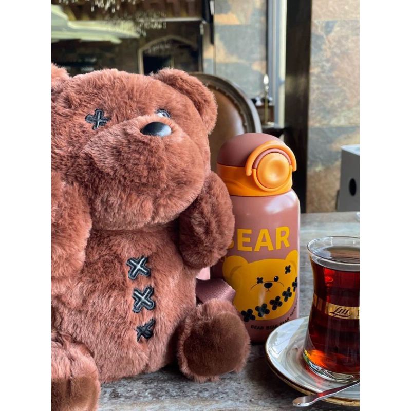 Bình nước giữ nhiệt kèm túi đeo / balo hình Gấu Bông Nâu tiện lợi đáng yêu dễ thương cao cấp