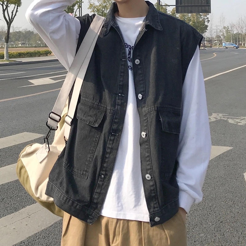 Áo khoác jean Gile xanh đen nam nữ Unisex thời trang cao cấp form rộng Mata sport