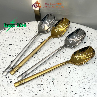 Thìa vuông inox 304 cán dài ăn cơm muỗng inox mạ vàng ăn phở cháo cao cấp phong cách hàn quốc
