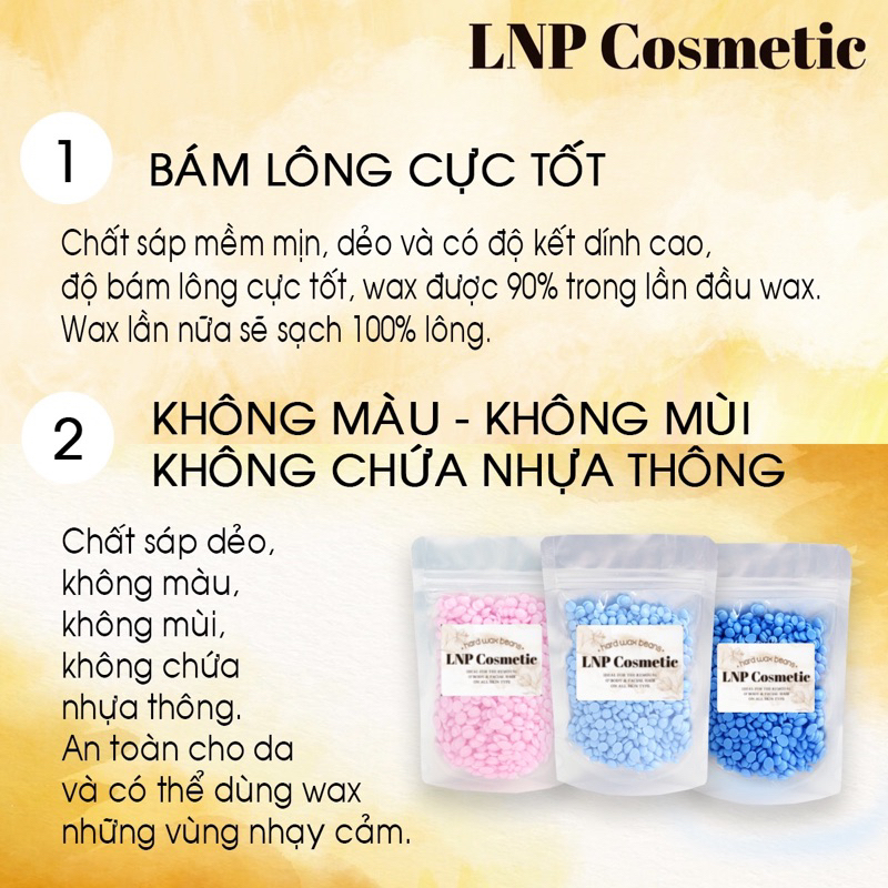 Sáp vụn wax lông nóng hard wax bean loại 1 tặng kèm que gỗ và cột tóc- lnpcosmeyic.vn