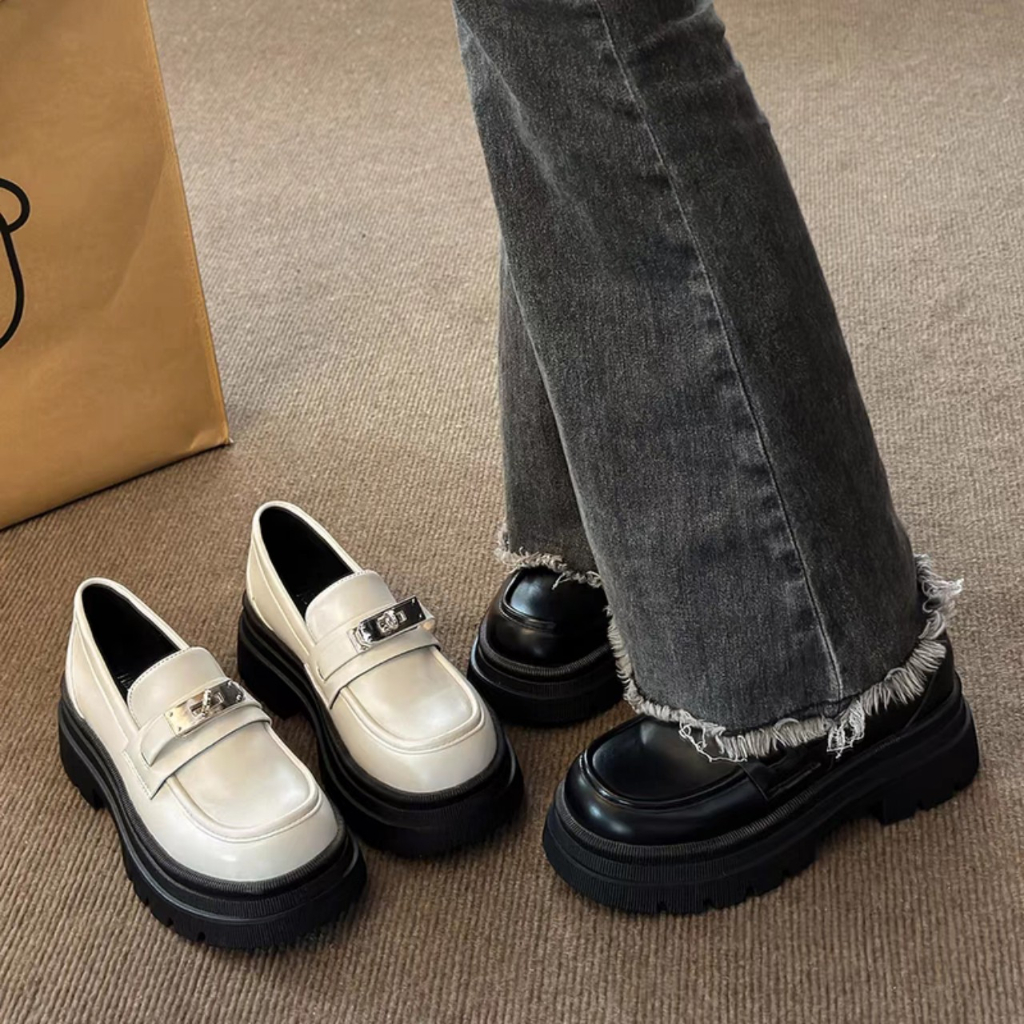 Giày Lười Oxford MIXUE LOAFER Ulzzang màu Đen/Kem Đế Cao 6cm dáng Lolita mới đẹp hot thời trang