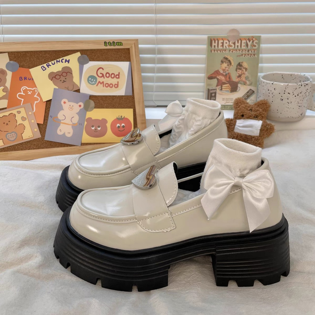 Giày Lười Oxford MIXUE LOAFER Ulzzang màu Đen/Kem Đế Cao 6cm dáng Lolita mới đẹp hot thời trang
