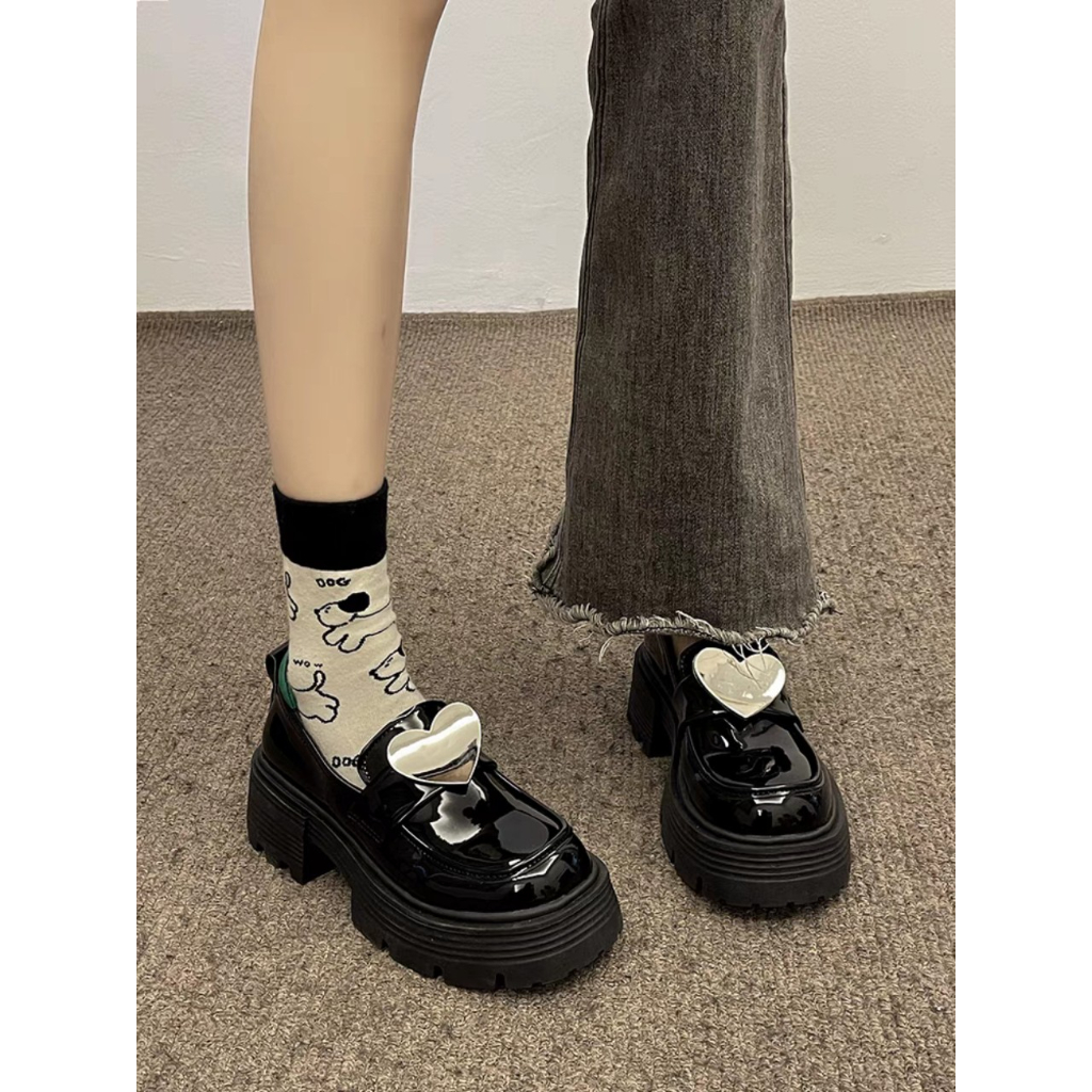 Giày Lười Oxford MIXUE LOAFER Ulzzang màu Đen/Kem Đế Cao 6cm dáng Lolita mới đẹp hot thời trang