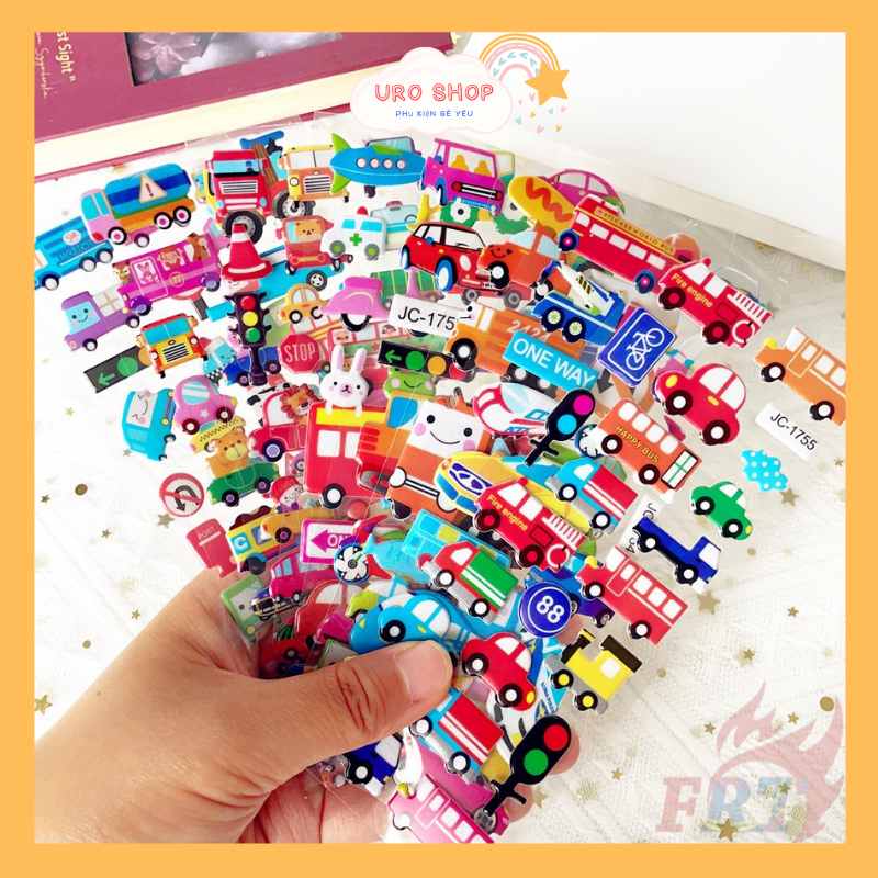 Sticker cho bé hình công chúa siêu nhân ô tô kitty chữ cái chữ số thay đồ cho bé nổi 3S không để lại keo khi bóc