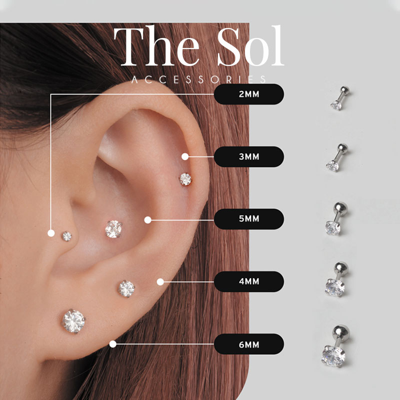 Khuyên Tai Thép Titan Đính Đá Siêu Sáng Hình Tròn Chuôi Bi thesol.accessories