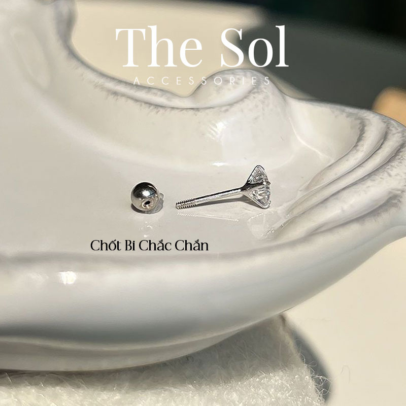 Khuyên Tai Thép Titan Đính Đá Siêu Sáng Hình Tròn Chuôi Bi thesol.accessories