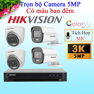 Trọn bộ Camera HIKVISION 4 mắt 5MP - 3K - có màu ban đêm và mic thu âm thanh - Hàng Chính Hãng - Bảo hành 24 tháng