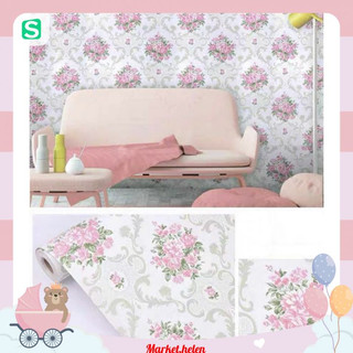 Decal 5m giấy dán tường có sẵn keo khổ 45cm mẫu châu âu chùm hoa hồng viền xoắn