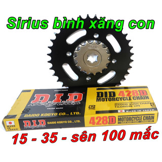 Nhông dĩa Recto, Sên D.I.D đen 9 ly 100 mắt cho Sirius bình xăng con (15 - 35)