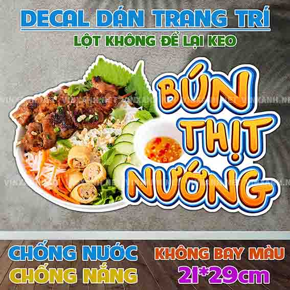 BÚN THỊT NƯỚNG decal dán trang trí tường, chống nước,không bay màu,dán tủ, decal dán kính,xe đẩy,21x29cm - cắt bế sẵn