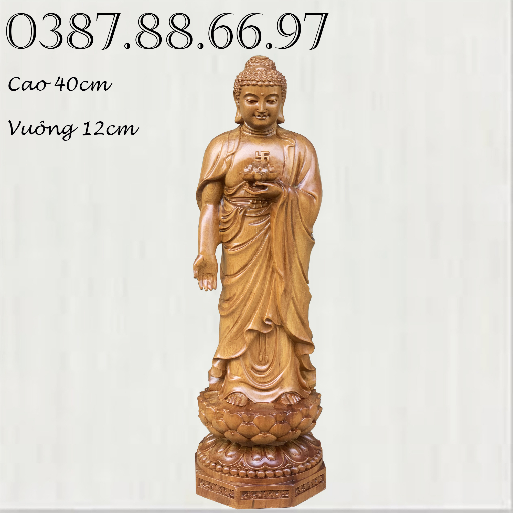 Tượng phật a di đà cao 40cm chất liệu bách xanh