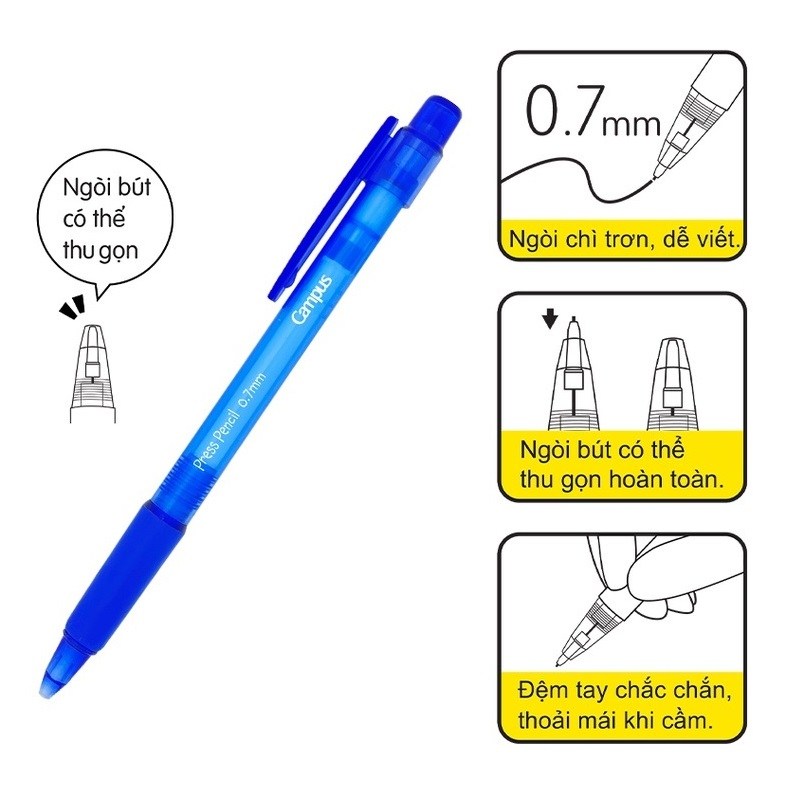 Chì kim Campus PC-PCR-0.7 / Chì kim tự động Campus 0.7mm Nhật Bản PCR-07 / PCR07
