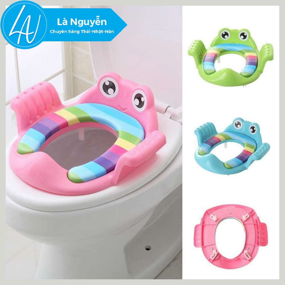 Bệ lót thu nhỏ bồn cầu có tay vịn hình chú ếch cho bé ( shop còn màu xanh Lá và xanh dương )