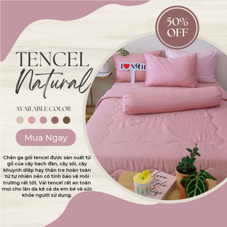 Sp - bộ chăn ga gối tencel cao cấp hồng trơn m8m03