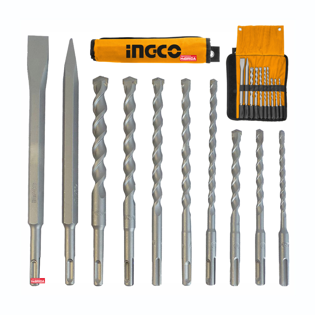 Bộ 10 mũi khoan bê tông đuôi gài SDS PLUS và 2 mũi đục Ingco AKD2102