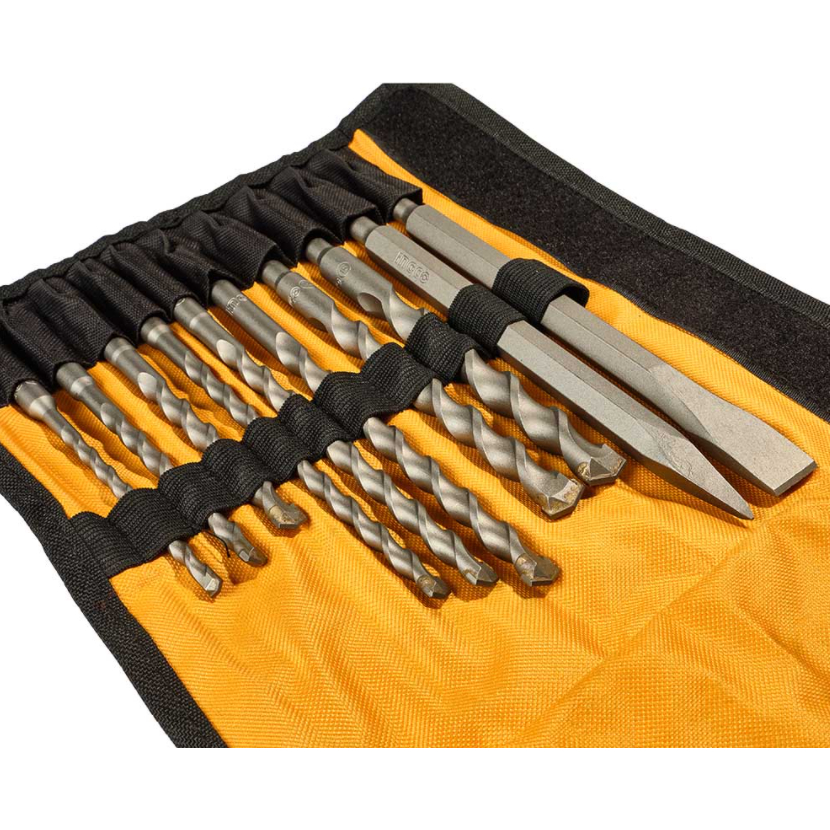 Bộ 10 mũi khoan bê tông đuôi gài SDS PLUS và 2 mũi đục Ingco AKD2102