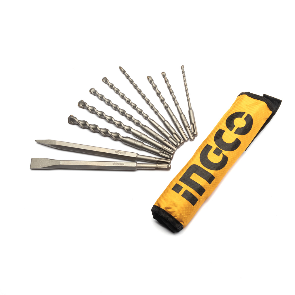 Bộ 10 mũi khoan bê tông đuôi gài SDS PLUS và 2 mũi đục Ingco AKD2102
