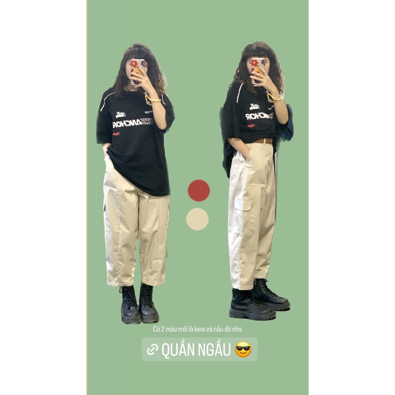 Quần Kaki Baggy Chần Chỉ Túi Hộp Hội Vintage Vui Hè Ngầu