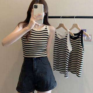 Áo ba lỗ nữ kẻ ngang len mongtoghi kiểu dáng ôm sát nách Áo thun dệt kim hai dây hàng đẹp Quảng Châu