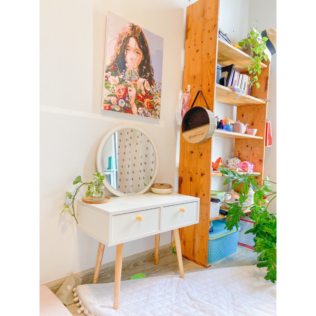 Bàn trang điểm mini, bàn trang điểm ngồi bệt kèm gương tròn - GP140