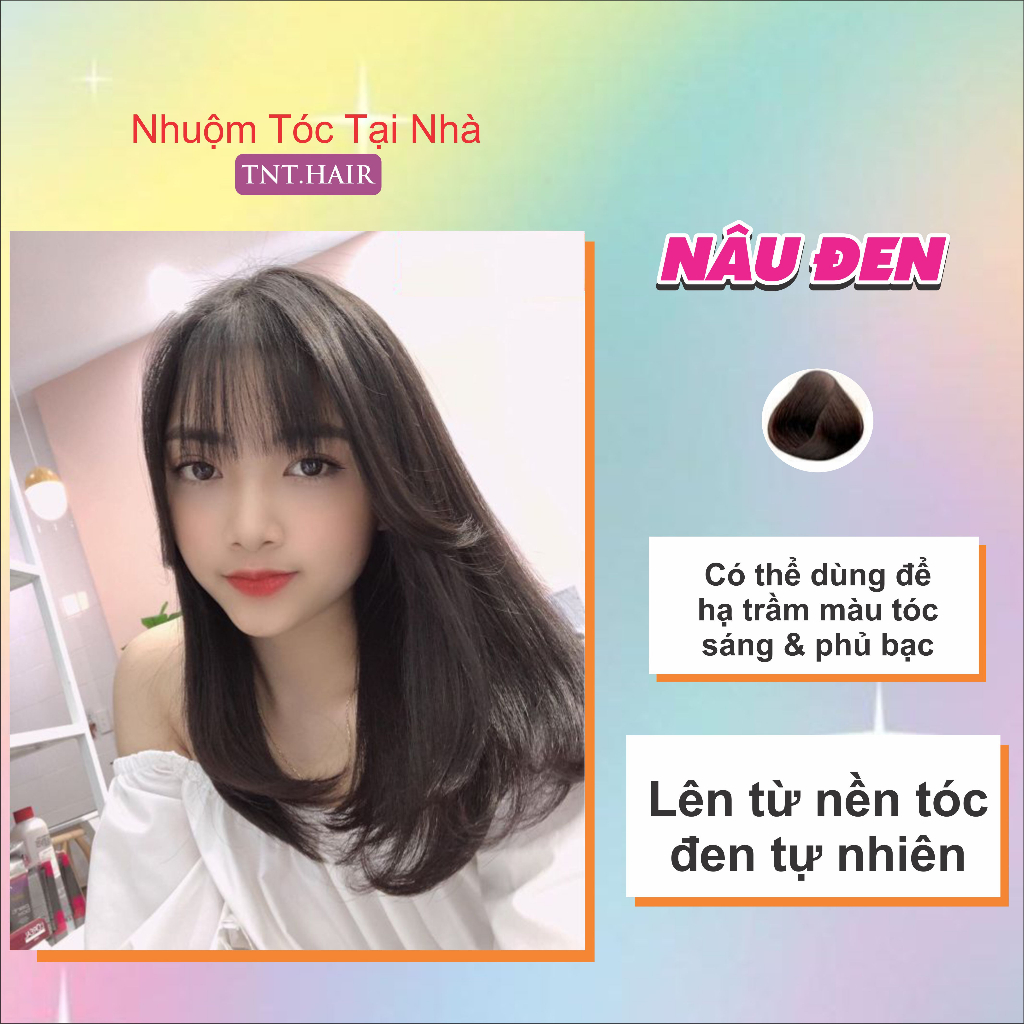 Thuốc Nhuộm Tóc Màu Nâu Đen Không Tẩy, Tặng Găng Tay, Chùm Đầu | Tnt.hair