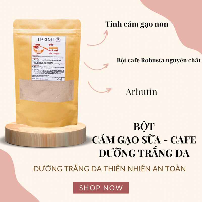 500G Cám Gạo Sữa Cà Phê - Arrbutin Dưỡng Trắng Da