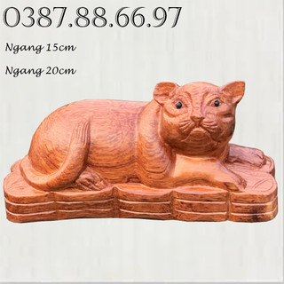 Tượng linh vật con mèo tuổi mão rộng 15cm và 20cm chất liệu gỗ hương