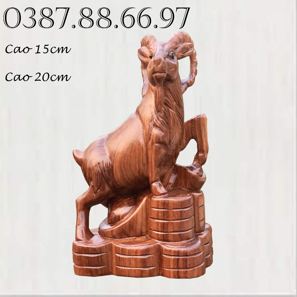 Tượng linh vật con dê tuổi mùi cao 15cm và 20cm chất liệu gỗ hương