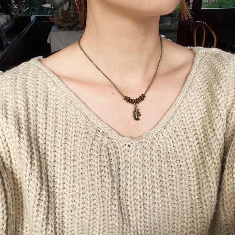 Vòng cổ Matsu - Dây chuyền charm cây mix hạt gỗ vintage