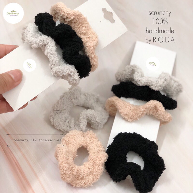 Set 3 dây cột tóc nữ - Scrunchies Dây Cột Tóc len xù mềm mại-size S 100% Handmade
